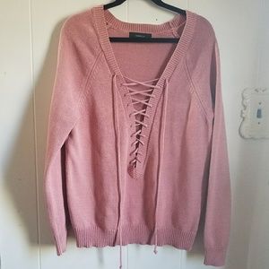 ❎SOLD❎Plus Size Lace Up Plunging Sweater